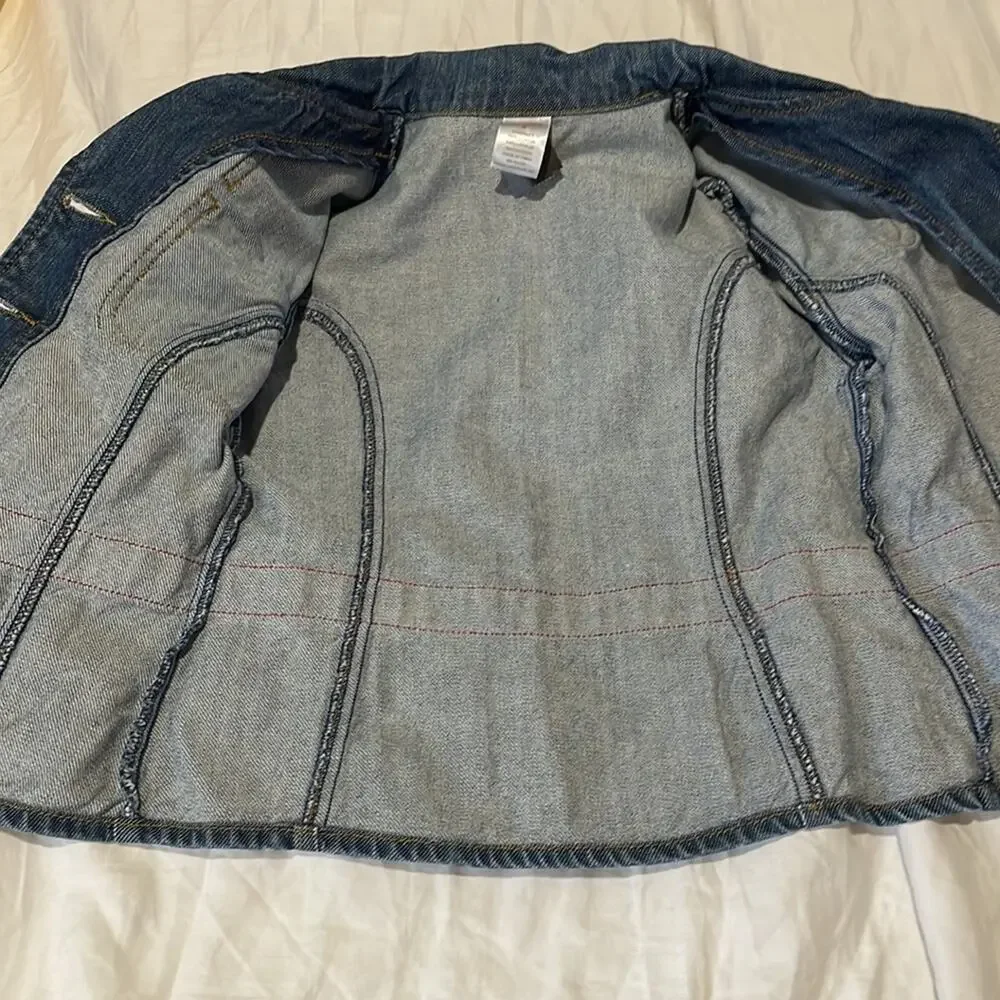 Gymboree 6 denim nautical inspired jean jacket puff sleeves euc red accents